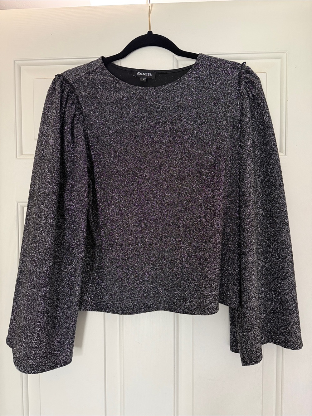 Express Metallic Black Long Sleeve Shimmer Top
